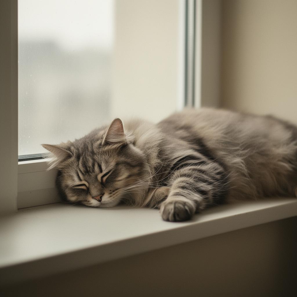 Gato entediado deitado no parapeito de uma janela
